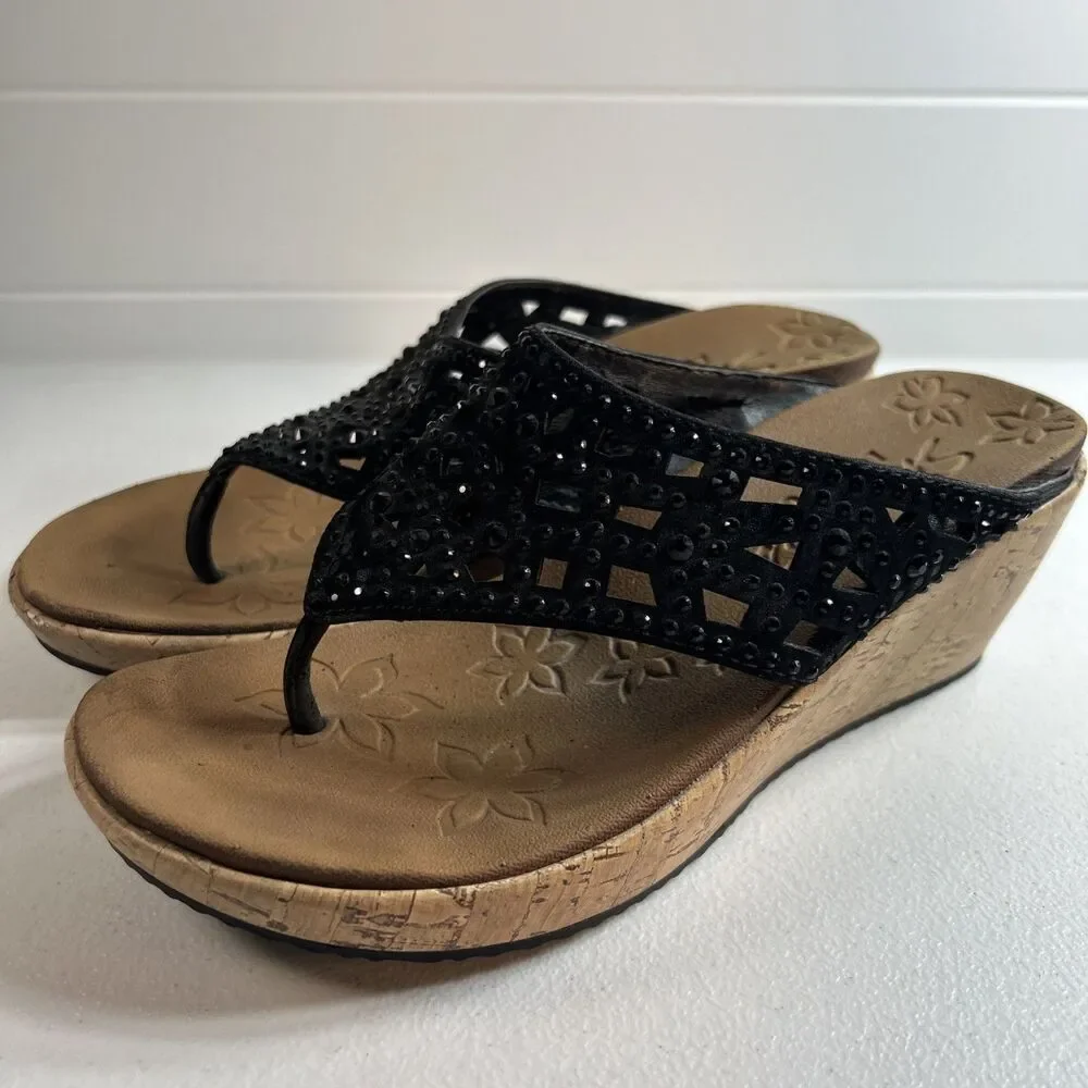 Skechers Women’s Sandal Size 5 Black Rhinestone Thong Bling